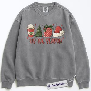Alternative view of Tis the Season Christmas Sweatshirt, Cute Holiday Coffee Lover Pullover, Festive Gift Graphic Crewneck for Women, Christmas Comfort Colors Sweatshirt
