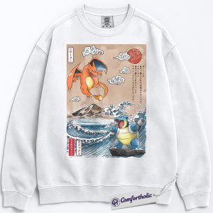 Alternative view of Charizard & Blastoise Sweatshirt, Pokemon Sweatshirt, PKM Sweatshirt, Anime Graphic Sweatshirt, Comfort Colors Sweatshirt