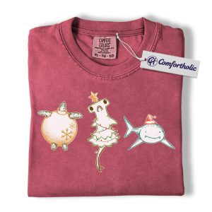 Alternative view of Christmas Sea Animal Shirt, Cute Turtle Hammerhead & Shark T-Shirt, Funny Ocean Lover Holiday Graphic Tee, Coastal Gift for Beach Lovers, Christmas Comfort Colors Shirt