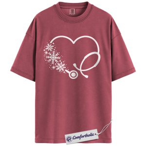 Christmas Nurse Shirt, Snowflake Stethoscope Heart T-Shirt, Cute Winter Medical Worker Graphic Tee, Holiday Gift for Nurses, Comfort Colors Shirt