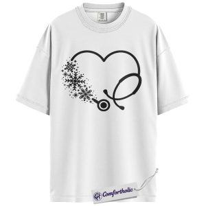 Alternative view of Christmas Nurse Shirt, Snowflake Stethoscope Heart T-Shirt, Cute Winter Medical Worker Graphic Tee, Holiday Gift for Nurses, Comfort Colors Shirt