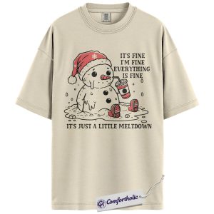 Funny Christmas Snowman Shirt, It’s Fine I’m Fine Everything Is Fine T-Shirt, Cute Holiday Meltdown Graphic Tee, Sarcastic Winter Gift, Christmas Comfort Colors Shirt