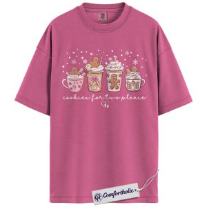 Cookies for Two Please Shirt, Christmas Pregnancy Announcement T-Shirt, Cute Gingerbread Hot Cocoa Graphic Tee, Holiday Reveal Gift for Moms-to-Be, Christmas Comfort Colors Shirt