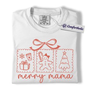 Alternative view of Merry Mama Shirt, Cute Christmas Mom T-Shirt, Holiday Gingerbread & Coffee Graphic Tee, Festive Gift for Mothers, Christmas Comfort Colors Shirt