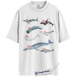 Alternative view of Christmas Whale Shirt, Cute Ocean Animal T-Shirt, Marine Life Holiday Graphic Tee, Festive Gift for Sea and Beach Lovers, Christmas Comfort Colors Shirt