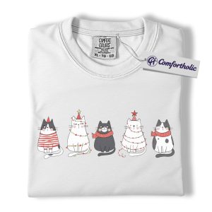 Alternative view of Christmas Cat Shirt, Cute Holiday Kitty T-Shirt, Funny Festive Cat Lover Graphic Tee, Cozy Gift for Pet Owners, Christmas Comfort Colors Shirt