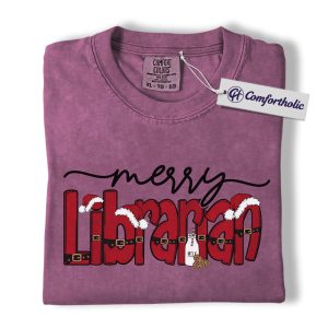 Merry Librarian Shirt, Funny Christmas Library T-Shirt, Cute Book Lover Holiday Graphic Tee, Gift for Librarians and Readers, Christmas Comfort Colors Shirt