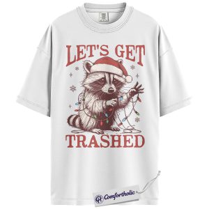 Alternative view of Funny Raccoon Christmas Shirt, Let’s Get Trashed Holiday T-Shirt, Cute Animal Party Graphic Tee, Humor Gift for Wildlife Lovers, Christmas Comfort Colors Shirt