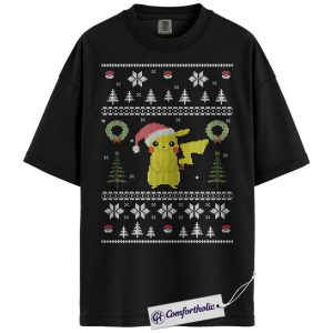 Pikachu Shirt, Pokemon Shirt, PKM Shirt, Christmas T-Shirt, Anime Graphic Tee, Christmas Comfort Colors Shirt