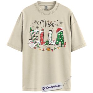 Personalized Christmas Teacher Shirt, Custom Name Holiday T-Shirt, Cute Festive Graphic Tee, Gift for Teachers & Educators, Christmas Comfort Colors Shirt