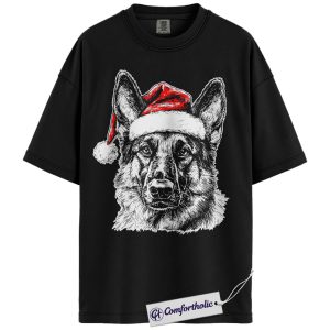 Alternative view of German Shepherd Christmas Shirt, Funny Holiday Pet Lover T-Shirt, Santa Dog Graphic Tee, Cute Gift for Dog Lovers, Christmas Comfort Colors Shirt