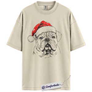Bulldog Christmas Shirt, Funny Holiday Pet Lover T-Shirt, Santa Dog Graphic Tee, Cute Gift for Dog Lovers, Christmas Comfort Colors Shirt