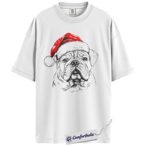 Alternative view of Bulldog Christmas Shirt, Funny Holiday Pet Lover T-Shirt, Santa Dog Graphic Tee, Cute Gift for Dog Lovers, Christmas Comfort Colors Shirt
