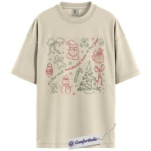 It’s the Most Wonderful Time of the Year Shirt, Vintage Hand Drawn Christmas T-Shirt, Minimalist Holiday Graphic Tee, Gift for Christmas Lovers, Christmas Comfort Colors Shirt