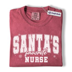 Santa’s Favorite Nurse Shirt, Funny Nurse Christmas T-Shirt, Holiday Medical Humor Graphic Tee, Cute Gift for Healthcare Workers, Christmas Comfort Colors Shirt