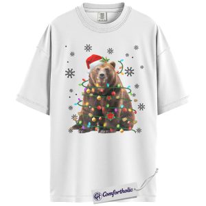 Alternative view of Bear Christmas Tree Shirt, Funny Animal Holiday T-Shirt, Cute Wildlife Graphic Tee, Festive Gift for Animal Lovers, Christmas Comfort Colors Shirt