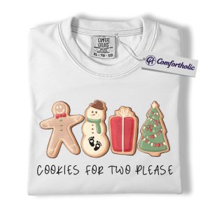 Alternative view of Cookies for Two Please Shirt, Cute Christmas Pregnancy Announcement T-Shirt, Holiday Gingerbread Cookie Graphic Tee, Expecting Mom Gift, Christmas Comfort Colors Shirt