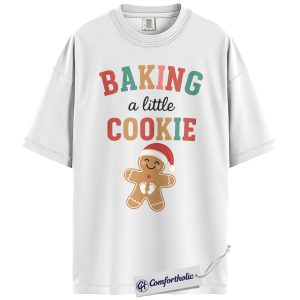 Alternative view of Baking a Little Cookie Shirt, Cute Christmas Pregnancy Announcement T-Shirt, Gingerbread Baby Feet Holiday Graphic Tee, Expecting Mom Gift for Winter, Christmas Comfort Colors Shirt