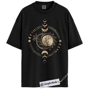 Celestial Moon Phase Shirt, Sun and Moon Floral T-Shirt, Boho Witchy Spiritual Graphic Tee, Mystical Astrology Gift for Women, Comfort Colors Shirt