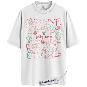 Alternative view of Jolly Nurse Christmas Shirt, Funny Medical Worker Holiday T-Shirt, Cute Snowman Healthcare Graphic Tee, Festive Gift for Nurses, Christmas Comfort Colors Shirt