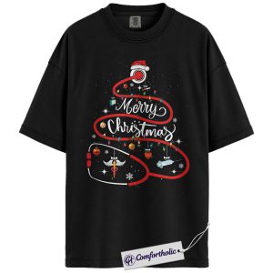 Merry Christmas Nurse Shirt, Stethoscope Christmas Tree T-Shirt, Festive Medical Holiday Graphic Tee, Cute Christmas Gift for Nurses, Christmas Comfort Colors Shirt