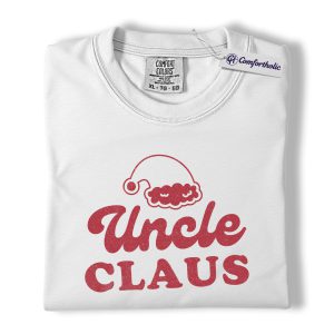 Alternative view of Uncle Claus Shirt, Uncle Christmas T-Shirt, Minimal Santa Hat Holiday Typography Graphic Tee, Funny Christmas Gift for Uncles, Christmas Comfort Colors Shirt