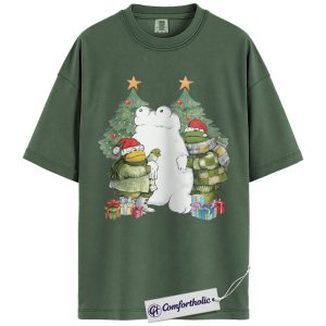 Holiday Frog Friends Shirt, Christmas Frog Animal T-Shirt, Cute Whimsical Cartoon Graphic Tee, Festive Frog Lover Gift, Christmas Comfort Colors Shirt