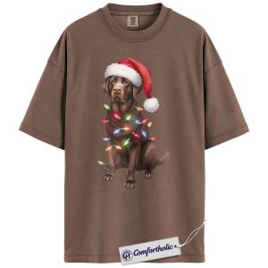 Chocolate Labrador Christmas Shirt, Cute Holiday Dog Lover T-Shirt, Festive Santa Puppy Graphic Tee, Christmas Gift for Pet Owners, Christmas Comfort Colors Shirt