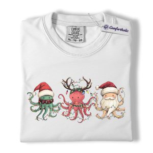 Alternative view of Christmas Octopus Shirt, Sea Animal Holiday T-Shirt, Cute Marine Life Graphic Tee, Gift for Ocean Lovers, Christmas Comfort Colors Shirt