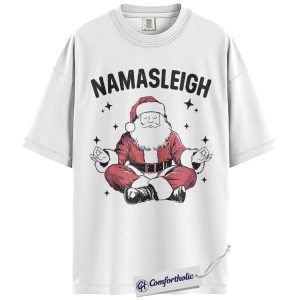 Alternative view of Namasleigh Shirt, Yoga Christmas T-Shirt, Meditating Santa Holiday Graphic Tee, Funny Christmas Gift for Yoga Lovers, Christmas Comfort Colors Shirt