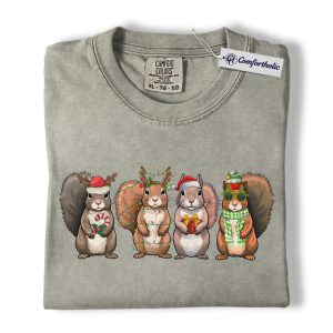 Squirrel Christmas Shirt, Cute Woodland Animal T-Shirt, Holiday Lights Graphic Tee, Gift for Animal Lovers, Christmas Comfort Colors Shirt