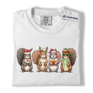 Alternative view of Squirrel Christmas Shirt, Cute Woodland Animal T-Shirt, Holiday Lights Graphic Tee, Gift for Animal Lovers, Christmas Comfort Colors Shirt
