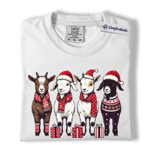 Alternative view of Christmas Goats Shirt, Farm Animal Holiday T-Shirt, Cute Country Graphic Tee, Gift for Goat Lovers, Christmas Comfort Colors Shirt