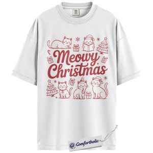 Alternative view of Meowy Christmas Shirt, Christmas Cat T-Shirt, Cute Holiday Cat Graphic Tee, Gift for Cat Lovers, Christmas Comfort Colors Shirt