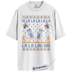 Alternative view of Di La La La Nurse Shirt, Medical Christmas Vial T-Shirt, Funny Ugly Sweater Style Graphic Tee, Holiday Gift for Healthcare Workers, Christmas Comfort Colors Shirt