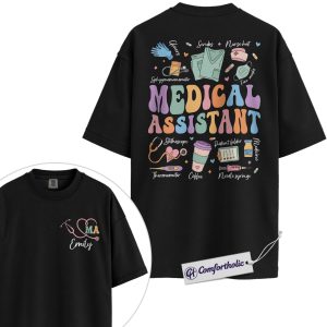 Medical Assistant Shirt, Custom MA T-Shirt, Retro Medical Icons Graphic Tee, Personalized Gift for Healthcare Workers, Comfort Colors Shirt 2-Sided