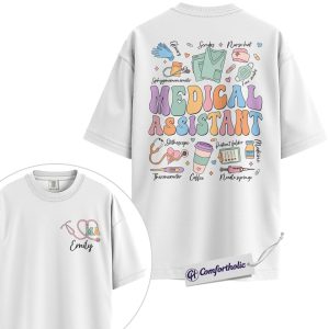 Alternative view of Medical Assistant Shirt, Custom MA T-Shirt, Retro Medical Icons Graphic Tee, Personalized Gift for Healthcare Workers, Comfort Colors Shirt 2-Sided