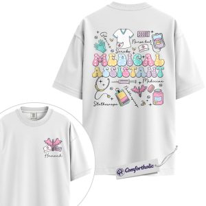 Alternative view of Medical Assistant Shirt, Custom MA T-Shirt, Retro Medical Icons Graphic Tee, Personalized Gift for Healthcare Workers, Comfort Colors Shirt 2-Sided