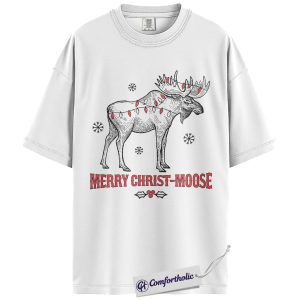 Alternative view of Merry Christ-Moose Shirt, Funny Moose Christmas T-Shirt, Vintage Animal Pun Graphic Tee, Rustic Holiday Gift for Men & Women, Christmas Comfort Colors Shirt