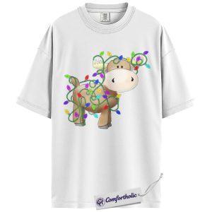 Alternative view of Moose Christmas Shirt, Funny Holiday T-Shirt, Cute Animal Lights Graphic Tee, Festive Winter Gift for Christmas Lovers, Christmas Comfort Colors Shirt