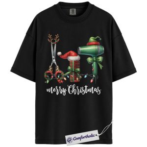 Hairstylist Christmas Shirt, Funny Hairdresser Holiday T-Shirt, Festive Cosmetologist Graphic Tee, Cute Salon Worker Gift, Christmas Comfort Colors Shirt