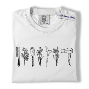 Alternative view of Hairstylist Shirt, Floral Hairdresser T-Shirt, Minimalist Cosmetologist Graphic Tee, Salon Worker Gift for Women, Comfort Colors Shirt