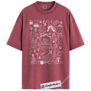 Book Lover Christmas Shirt, ’Tis The Season T-Shirt, Cozy Bookshop Graphic Tee, Holiday Gift for Readers, Christmas Comfort Colors Shirt
