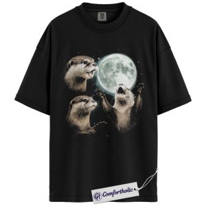 Three Otter Moon Shirt, Funny Animal Graphic T-Shirt, Celestial Nature Tee, Otter Lover Gift for Wildlife Fans, Comfort Colors Shirt