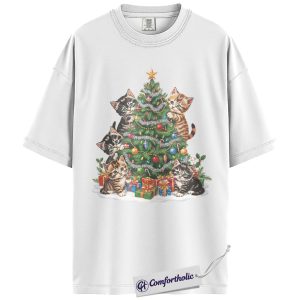 Alternative view of Cat Christmas Shirt, Funny Kitten Holiday T-Shirt, Cute Christmas Tree Cat Lover Graphic Tee, Holiday Gift for Pet Owners, Christmas Comfort Colors Shirt
