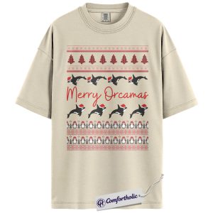 Orca Christmas Shirt, Funny Merry Orcamas T-Shirt, Cute Ocean Animal Holiday Graphic Tee, Gift for Killer Whale Lovers, Christmas Comfort Colors Shirt