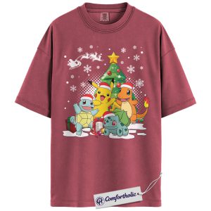 Pokemon Shirt, PKM Shirt, Christmas Shirt, Anime Graphic Tee, Christmas Comfort Colors Shirt