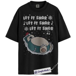 Alternative view of Snorlax Shirt, Pokemon Shirt, PKM Shirt, Christmas Shirt, Anime Graphic Tee, Christmas Comfort Colors Shirt