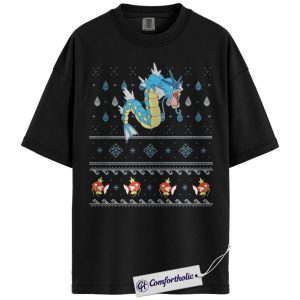 Magikarp vs Gyarados Shirt, PKM Shirt, Christmas Shirt, Anime Graphic Tee, Christmas Comfort Colors Shirt