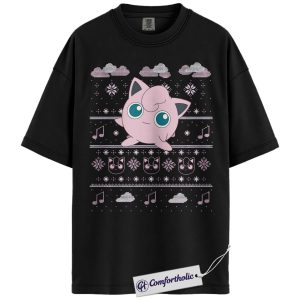 Alternative view of Jigglypuff Shirt, Pokemon Shirt, PKM Shirt, Christmas Shirt, Anime Graphic Tee, Christmas Comfort Colors Shirt
